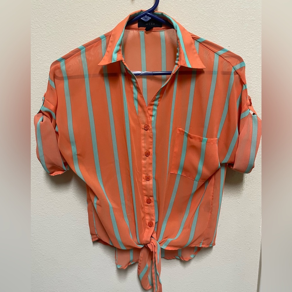Orange and teal quarter length blouse